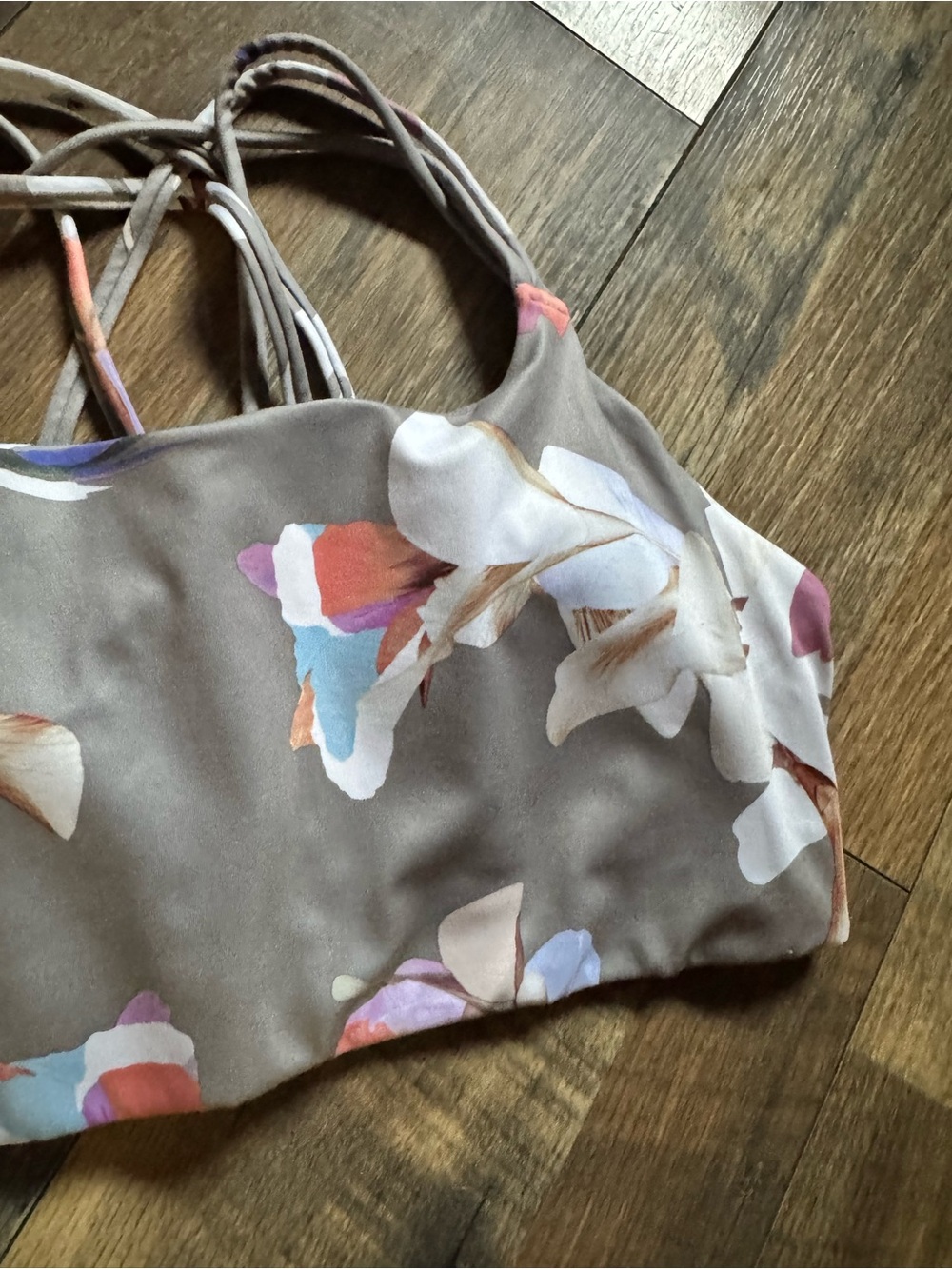 Athleta Taupe Floral Strappy Sports Bra - Picture 3 of 6
